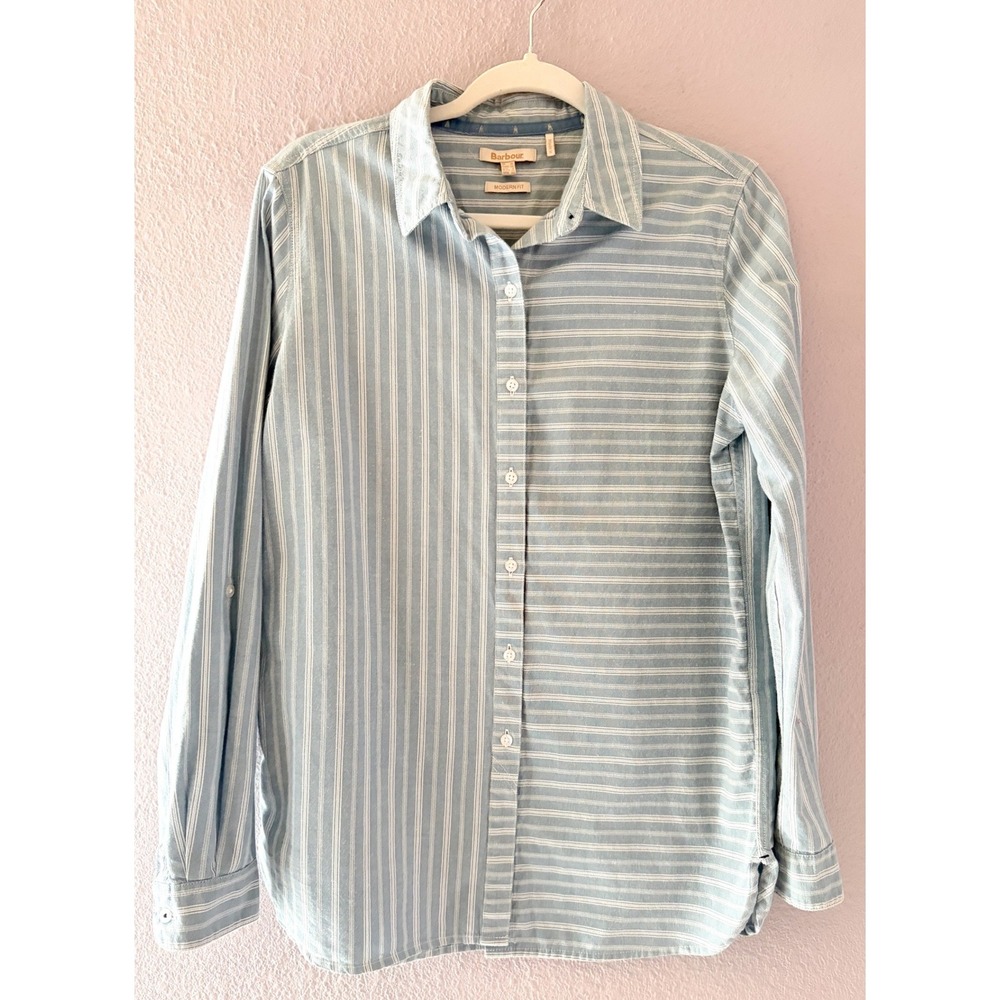 Barbour Foxton Button Up Shirt Womens Cotton Striped Preppy Minimalist Size 6
